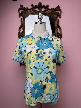 Jack Nicklaus Micro Mesh Sheer Floral Golf Polo Shirt Medium